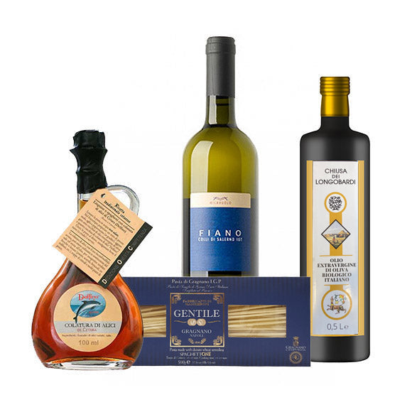 “White Kit” conSpaghettOne Gentile, olio EVO, colatura di alici e Fiano