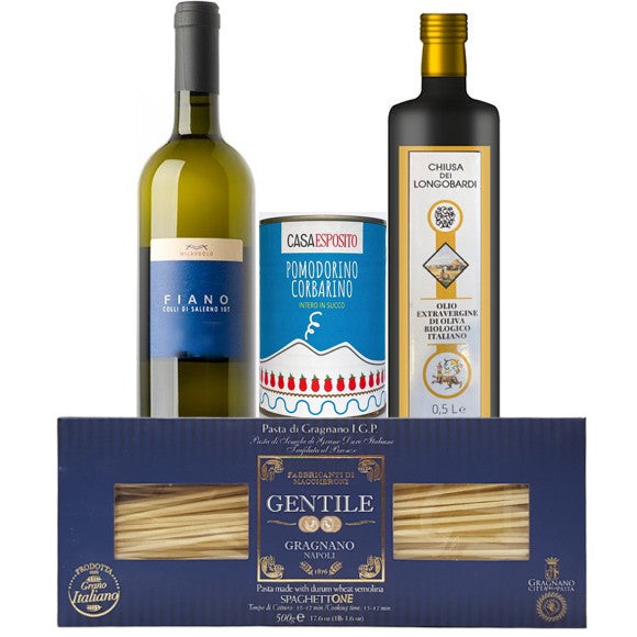 “Red Kit” confezione con SpaghettOne Gentile, olio EVO,  Pomodorino Corbarino e Fiano