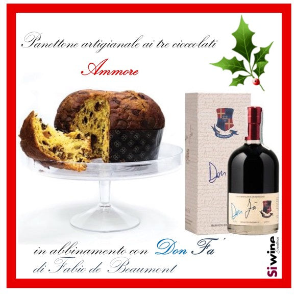 Confezione regalo "Panettone artigianale ai tre cioccolati" kg. 1 - Ammore e "Don Fa' Liquore da vino aromatizzato" - Fabio De Beaumont